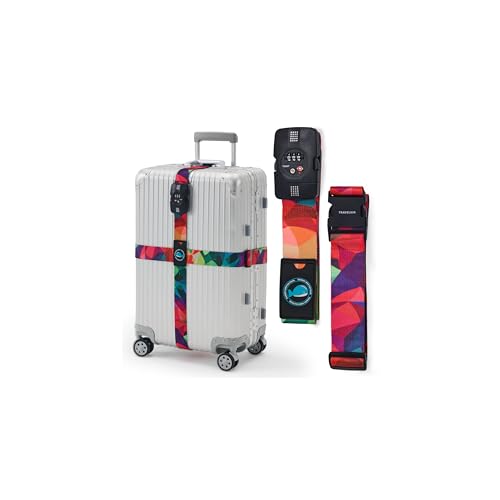 Travelkin Luggage Straps TSA Approved, Suitcase Straps with TSA Lock - color: Colorful Geometry