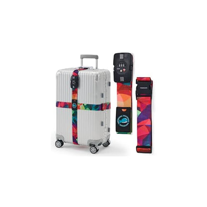 Travelkin Luggage Straps TSA Approved, Suitcase Straps with TSA Lock - color: Colorful Geometry