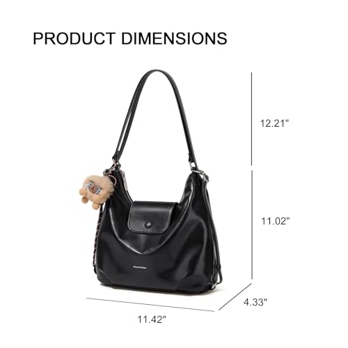 Women Shoulder Bag Leather Tote Bag Cute Backpack with Charms - color: Black