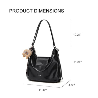 Women Shoulder Bag Leather Tote Bag Cute Backpack with Charms - color: Black