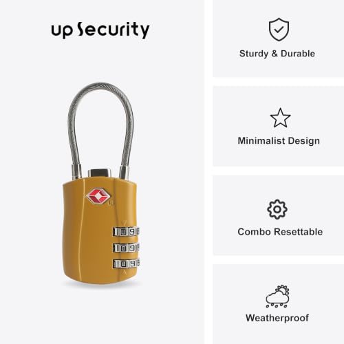 TSA Locks for Luggage, Small Padlock Combination with Cable, Luggage Locks TSA Approved, Combo Padlock with Code, for Travel Suitcase, Gym Locker, Gun Case, Backpack Zipper (Black+Golden) - color: Black+Golden