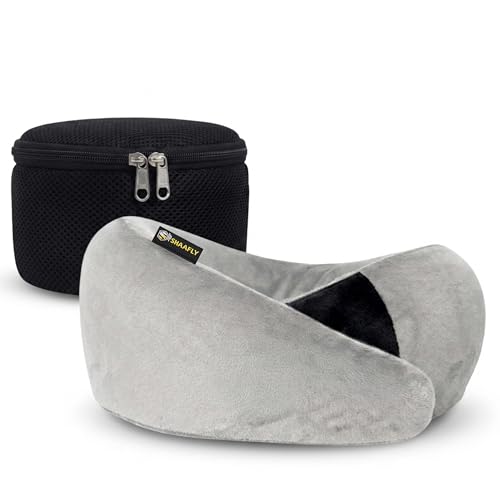 Travel Neck Pillow – Airplane Travel Essentials with Ergonomic Memory Foam Comfort – Premium Travel Pillows for Airplanes and Long Journeys, Compact Carry Pouch (Grey)