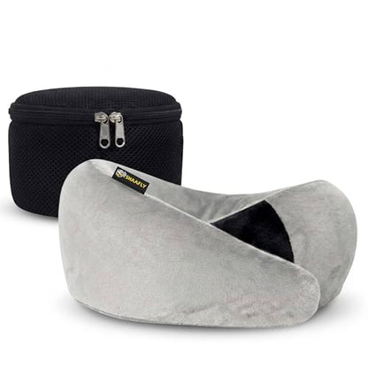 Travel Neck Pillow – Airplane Travel Essentials with Ergonomic Memory Foam Comfort – Premium Travel Pillows for Airplanes and Long Journeys, Compact Carry Pouch (Grey)