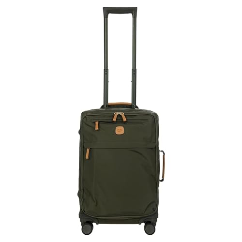 Bric's X-Travel 21” Carry-On Spinner – Airline Approved Luxury Softside Luggage with 360° Wheels, Recycled Water-Resistant Fabric, Interior Pockets, and Leather Details – Olive - color: Olive, size: Carry-On