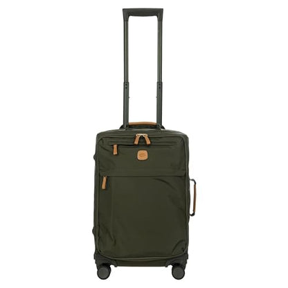Bric's X-Travel 21” Carry-On Spinner – Airline Approved Luxury Softside Luggage with 360° Wheels, Recycled Water-Resistant Fabric, Interior Pockets, and Leather Details – Olive - color: Olive, size: Carry-On