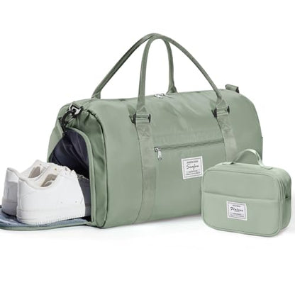 WISEPACK Gym Bag for Womens with Shoes Compartment Travel Duffel Bag - color: B2-Grey Green
