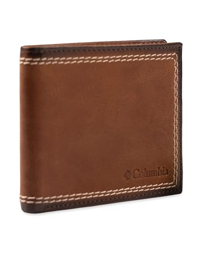 Columbia Mens RFID Slim Bifold Wallet With ID Window Brown Contrast Stitch - color: Brown Contrast Stitch