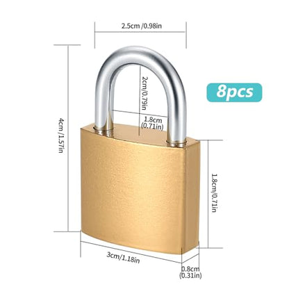 8 Pcs Small Solid Brass Padlocks with Same Keys Keyed Lock - color: Gold, size: 32MM-8PCS