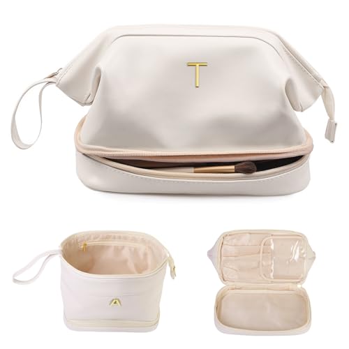 Birthday Gifts for Girls, Initial Large Makeup Bag, Personalized - color: White, style: T