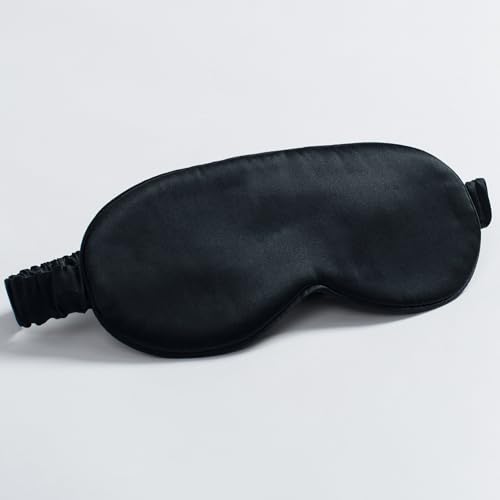 100% 22 Momme 6A Grade Double-Sided Pure Mulberry Silk Eye Mask Soft Breathable Sleep Blindfold with Elastic Headband for Men and Women Pack of 1 (Black) - color: Black