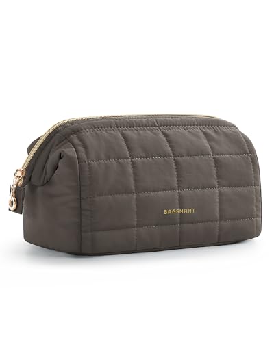 BAGSMART Puffy Padded Travel Makeup Bag, Wide-open Toiletry Bag, Dark Olive - color: 16-Dark Olive