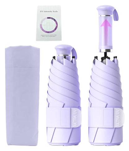 Mini Travel UV Umbrella Hidden Handle Ultra Compact Sun UPF 50+ - color: Light Purple & 41.3"
