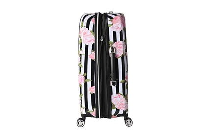 Betsey Johnson 26 Inch Checked Luggage Collection - Expandable Scratch Resistant (ABS + PC) Hardside Suitcase - Designer Lightweight Bag with 8-Rolling Spinner Wheels (Stripe Roses) - color: Stripe Roses