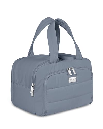 TOPDesign Travel Toiletry Bag, Puffer Makeup Organizer with Compartments - color: Blue Grey