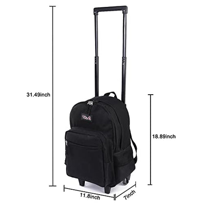 Tilami Rolling Backpack 18 inch Double Handle with Lunch Bag Wheeled Kids Backpack for Girls and Boys, Black - color: Black