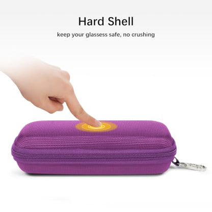 Double Eyeglasses Case for Dual Sunglasses, Hard Shell with Zipper - color: Purple