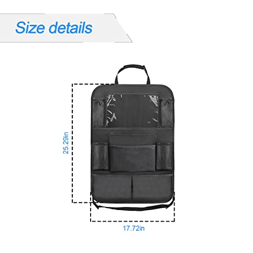 Black Oxford Fabric Car Backseat Storage Caddy, 25 x 19 Inches, 9 Compartments, 11 Inch iPad Holder - size: 17.7“x25.5"