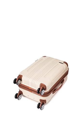 Rockland London Hardside 2 Piece Spinner Wheel Luggage Set, Carry-On 20" and Tote 14", White - color: White with Brown Trim, size: 2 Piece (20"/14" Tote)