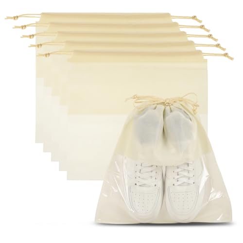 PATIKIL Shoe Bags for Travel 14" Dustproof Drawstring Bags Dust Cover 6Pcs - color: Beige, size: 14"