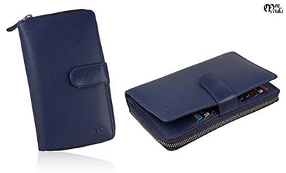 Big Fat RFID Blocking Leather Organizer Checkbook Wallets For Women - Clutch - color: Blueberry