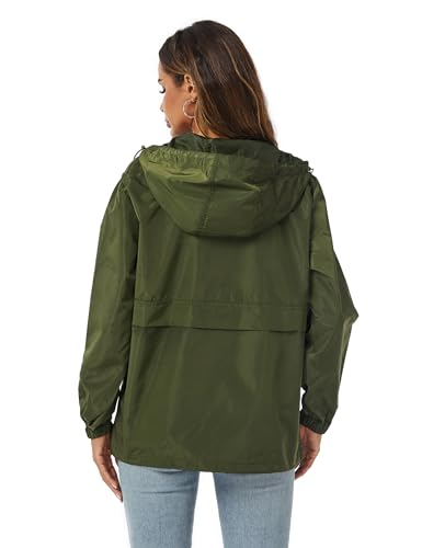 Avoogue Womens Rain Jacket with Hood,Pullover,Packable,Lightweight,Windbreaker,Waterproof,Breathable. - color: Army Green, size: Small