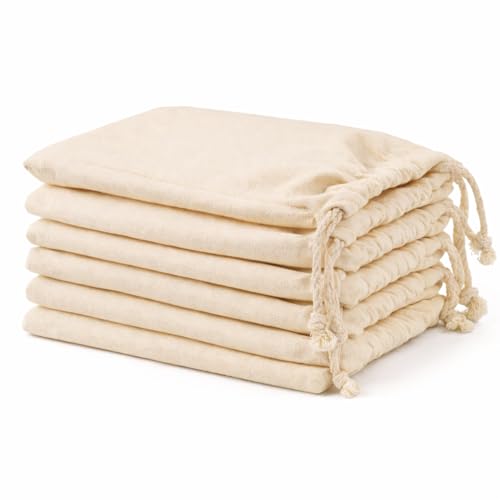 Heavy Duty Cotton Drawstring Bags 14x17, 6 Pack Canvas Storage Bags