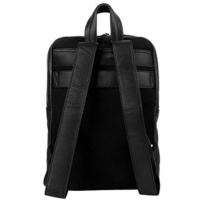 KomalC Leather Backpack for Men & Women – Buffalo Leather Laptop Bag with Trolley Sleeve for Work & Travel (Black) - color: Black