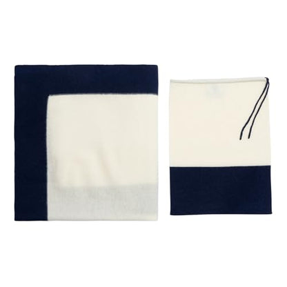 Cashmere Merino Travel Blanket & Pouch 55" x 45" in Gift Box - color: White and Navy