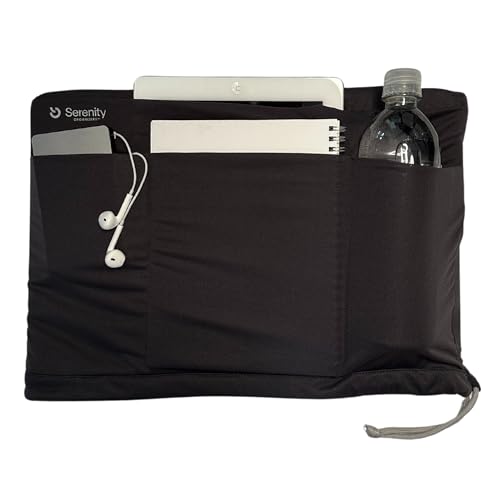 Airplane Tray Organizer/Tote with 4 Storage Pockets, Back Seat Airplane Tray Cover, Converts into a Drawstring Tote, Washable, Durable & Lightweight (2.8 oz) Airplane Travel Essentials - color: Charcoal