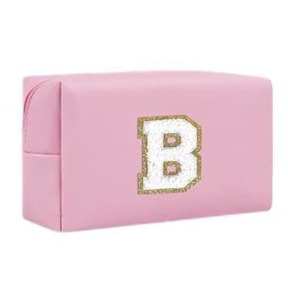 Initial Makeup Bag for Women Gifts, PU Leather Cosmetic Pouch, Pink Style B - color: Pink, style: B
