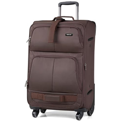 Hanke 28 Inch Softside Expandable Checked Luggage with 4 Spinner Wheels - color: Coffee, size: 28 Inch