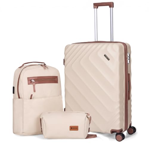 Rosamo 3-Piece Hard Shell Expandable Luggage Set, Airline Approved Carry-On - color: Beige