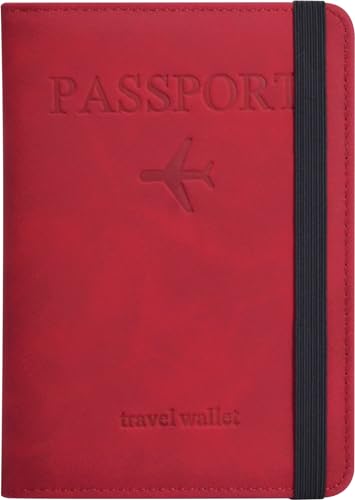 KAOBAN RFID Blocking Passport Holder & Boarding Pass Travel Wallet - color: Red