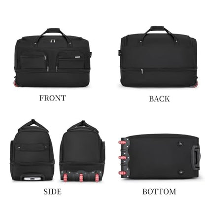 Expandable Rolling Duffle Bag with Wheels, 24" Foldable Carry On Luggage Suitcases, Water-Resistant Travel Duffle Bag Carry On Suitcase Weekend Bag for Women Men Brown - color: Brown, size: 24in