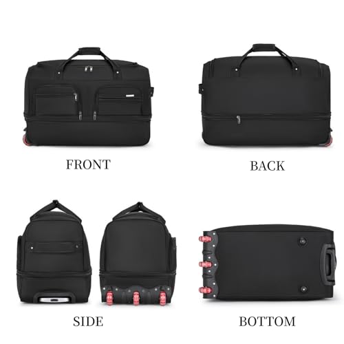 Expandable Rolling Duffle Bag with Wheels, 24" Foldable Carry On Luggage Suitcases, Water-Resistant Travel Duffle Bag Carry On Suitcase Weekend Bag for Women Men Black - color: Black, size: 24in
