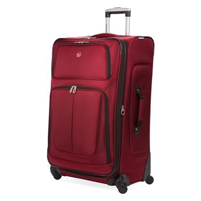SwissGear Sion Softside Expandable Luggage – Large Checked Suitcase with 360 Degree Wheels & Retractable Handle – 29 Inch, Perfect for 7-9 Night Trips – Burgundy - color: Burgundy, size: Checked-Large 29-Inch