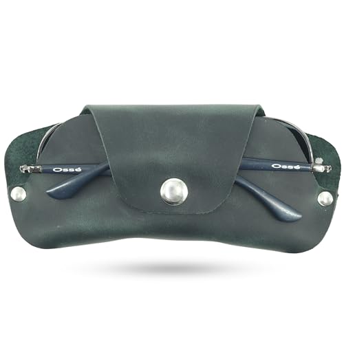 Toprank Slim Leather Glasses Case - Handmade Eyeglass & Sunglasses Holder - color: Green