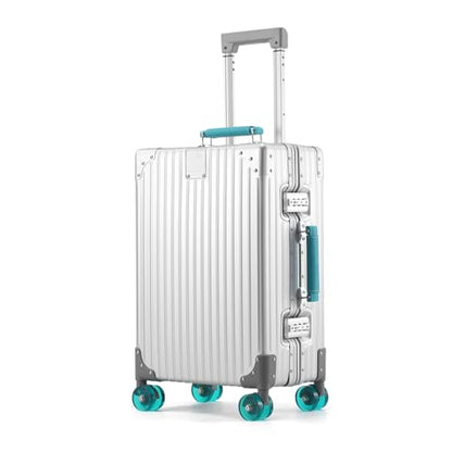 24 Inch All Aluminum Zipperless Checked Luggage with Wheels, Silver - color: silver-green, size: 24IN