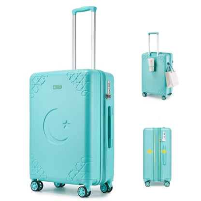 Somago Expandable Carry On luggage with Shock-Absorbing Braking Spinner Wheels Moon Star Design Hard Shell Suitcase with Cupholder TSA Lock (Robin Egg Blue,Expandable 20 Inch) - color: Robin Egg Blue, size: Expandable 1-Piece(20)