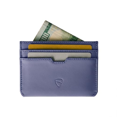 Vaultskin MOORGATE Slim Top-Grain Leather Credit Card Holder, RFID Wallet - color: Purple Blue