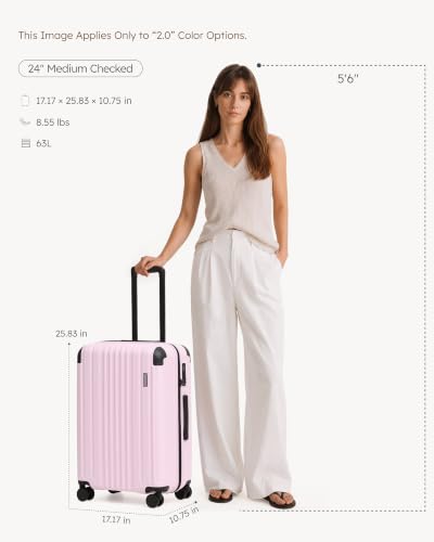 Coolife Luggage, Lightweight and Durable Hardshell, 24 in, Light Pink - color: Light Pink2.0, size: M(24in)