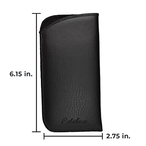 Calabria Slim Faux Leather Eyeglass Case Soft Slip-In Design [Black without Clip - 3 Pack] | Compact Protective Pouch | Soft Case for Glasses | Lightweight Sunglass Storage - color: Black (No-clip) (3-pack)