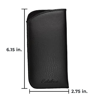 Calabria Slim Faux Leather Eyeglass Case Soft Slip-In Design [Black without Clip - 3 Pack] | Compact Protective Pouch | Soft Case for Glasses | Lightweight Sunglass Storage - color: Black (No-clip) (3-pack)