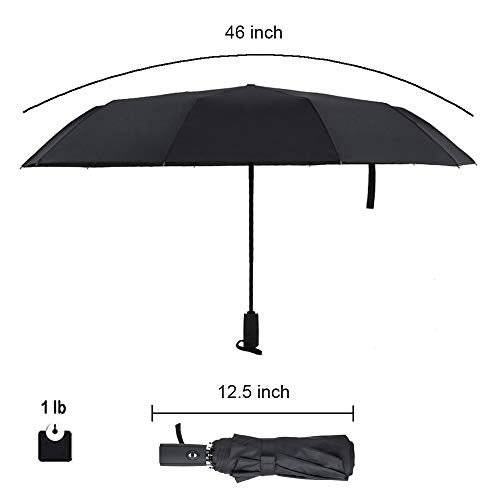 2 PACK Automatic Auto Open Close Large Canopy Umbrella - 10 Rib STRONG Reinforced Windgard WINDPROOF Frame With Fiberglass - Compact Portable Lightweight Travel Umbrella (2 PACK Black)