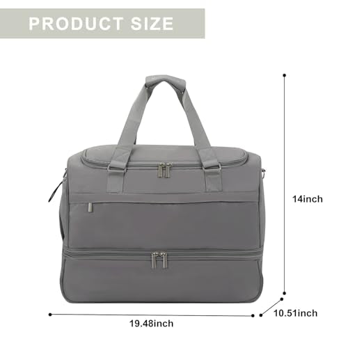 Travel Duffle Bag for Women, Carry-On Weekender with Shoe Compartment - color: Medium Gray