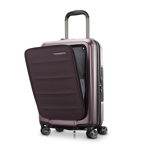 Samsonite Octiv Lightweight Hardshell 21-Inch Pro Carry-On Luggage - Durable & Impact Resistant, 360° Aero Trac Spinner Wheels, Adjustable Handle, Expandable Suitcase, TSA Approved Lock - Purple - color: Amethyst Purple, size: Front Pocket Carry-On 21 inc