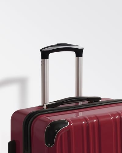 Coolife Luggage Set, Lightweight and Durable Hardshell,5 Pcs, wine wind new - color: wine wind new, size: 5 piece set