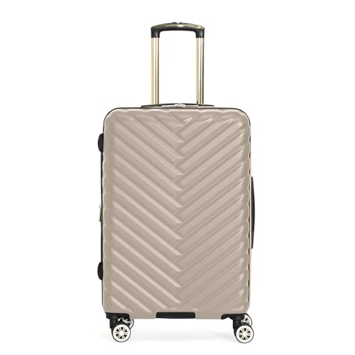 Kenneth Cole REACTION Madison Square Lightweight Hardside Chevron Expandable Spinner Luggage, Taupe, 24-Inch Checked - color: Taupe, size: 24-Inch Checked