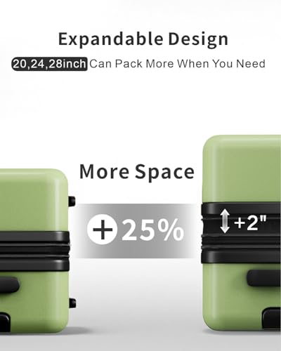 3 Piece Expandable Luggage Set with Spinner Wheels Hardshell Suitcase Set - color: Green