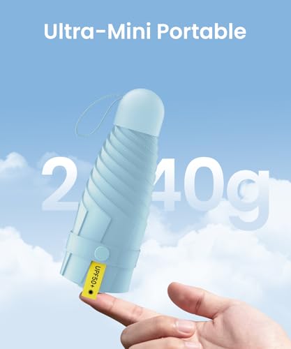 LMUGOOS 3 Pack Mini Travel Folding Umbrella,UPF 50+ UV Compact Portable Sun - color: Blue